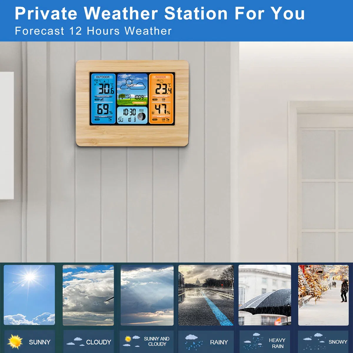 Stazione Meteo senza Fili Stazione Meteo Previsioni Digitali Colori con Allarme e Temperatura/Umidità/Barometro/Allarme/Orologio Lunare/Meteo con Sensore Esterno