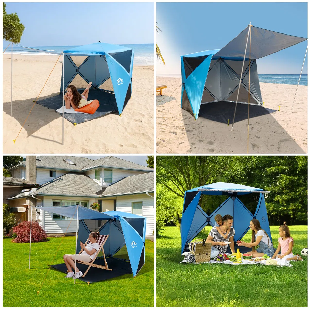 Night Cat Tenda da Spiaggia Pop Up: Riparo Dal Sole Per 3 4 Persone Ideale Per Picnic Campeggio Protezione UV UPF50+
