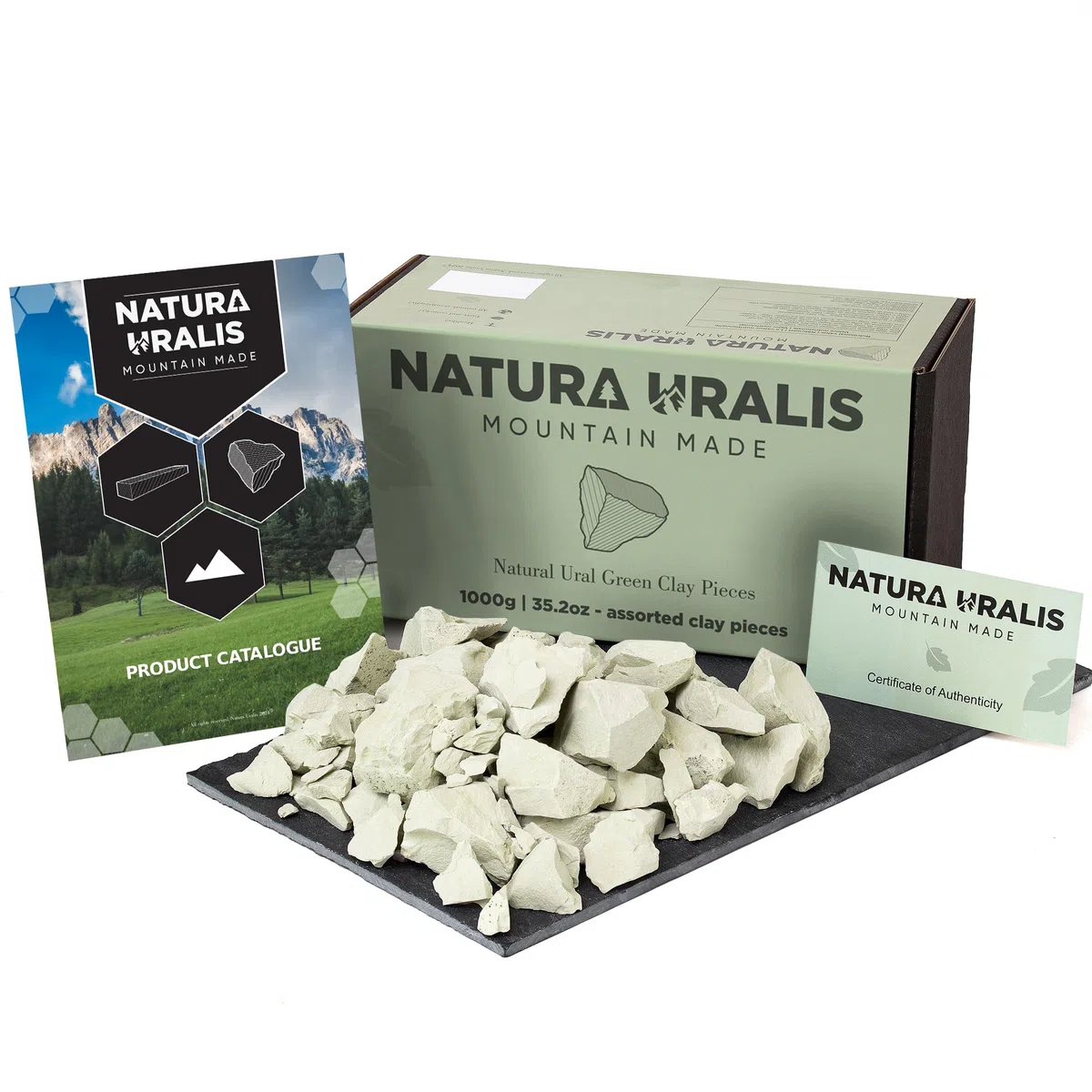 Natura Uralis Argilla Verde Degli Urali | 1000g di Argilla Verde Naturale, Verde Pastello e Verdeggiante - Incredibile Croccantezza, Appagante Consistenza Terrosa, Vellutata e Solida, Sensazione ASMR