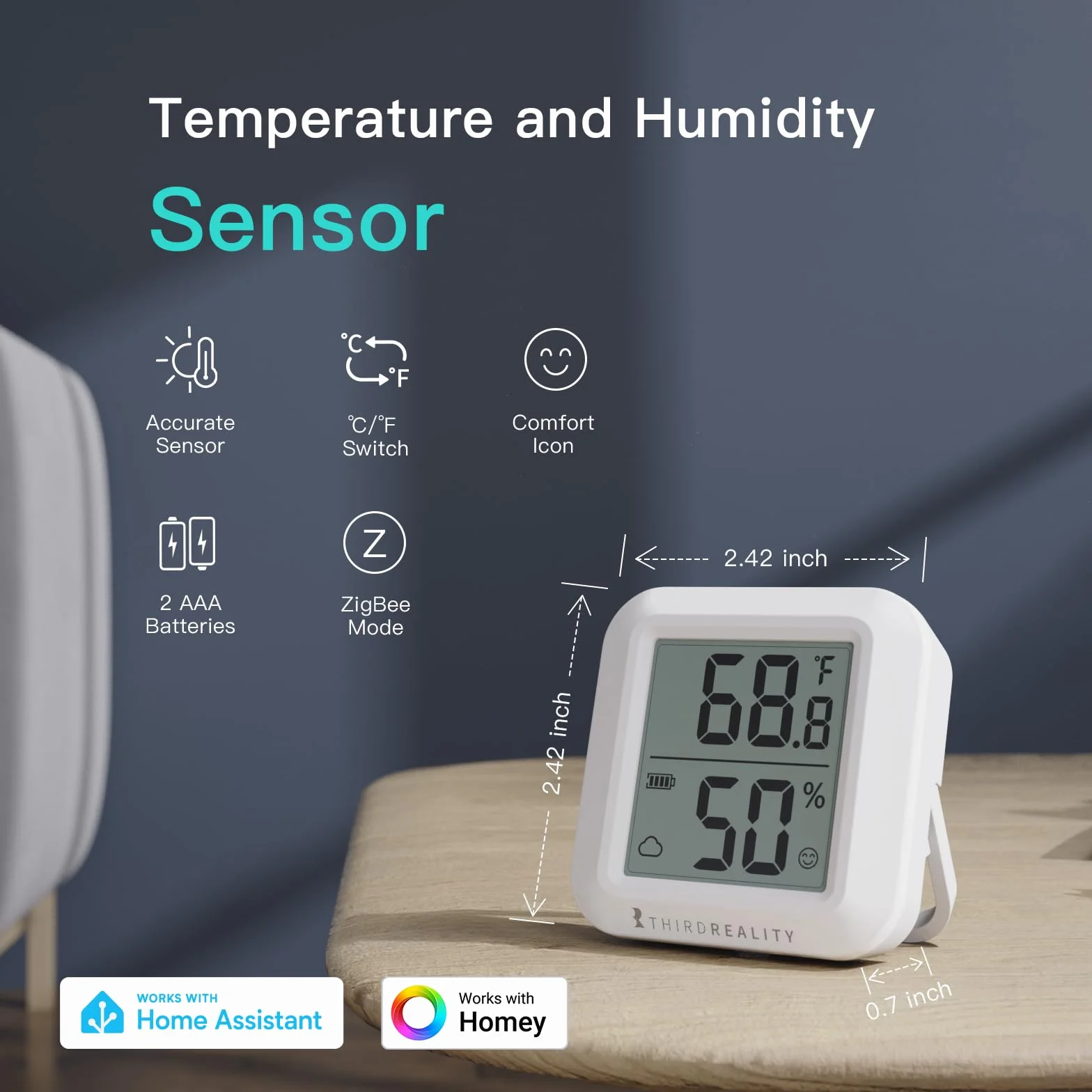 THIRDREALITY Zigbee - Set di 2 sensori di temperatura e umidità con schermo LCD digitale, hub ZigBee, registrazioni di applicazioni, monitoraggio remoto e domotica