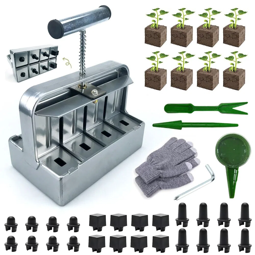 Bloccatore di Terreno 8 Celle,Soil Blocker de 4.5 * 4.5 CM-Accessorio per la Semina-Soil Blocker Acciaio Per Giardini,Vivai, Semina e Trapianto di Piantine