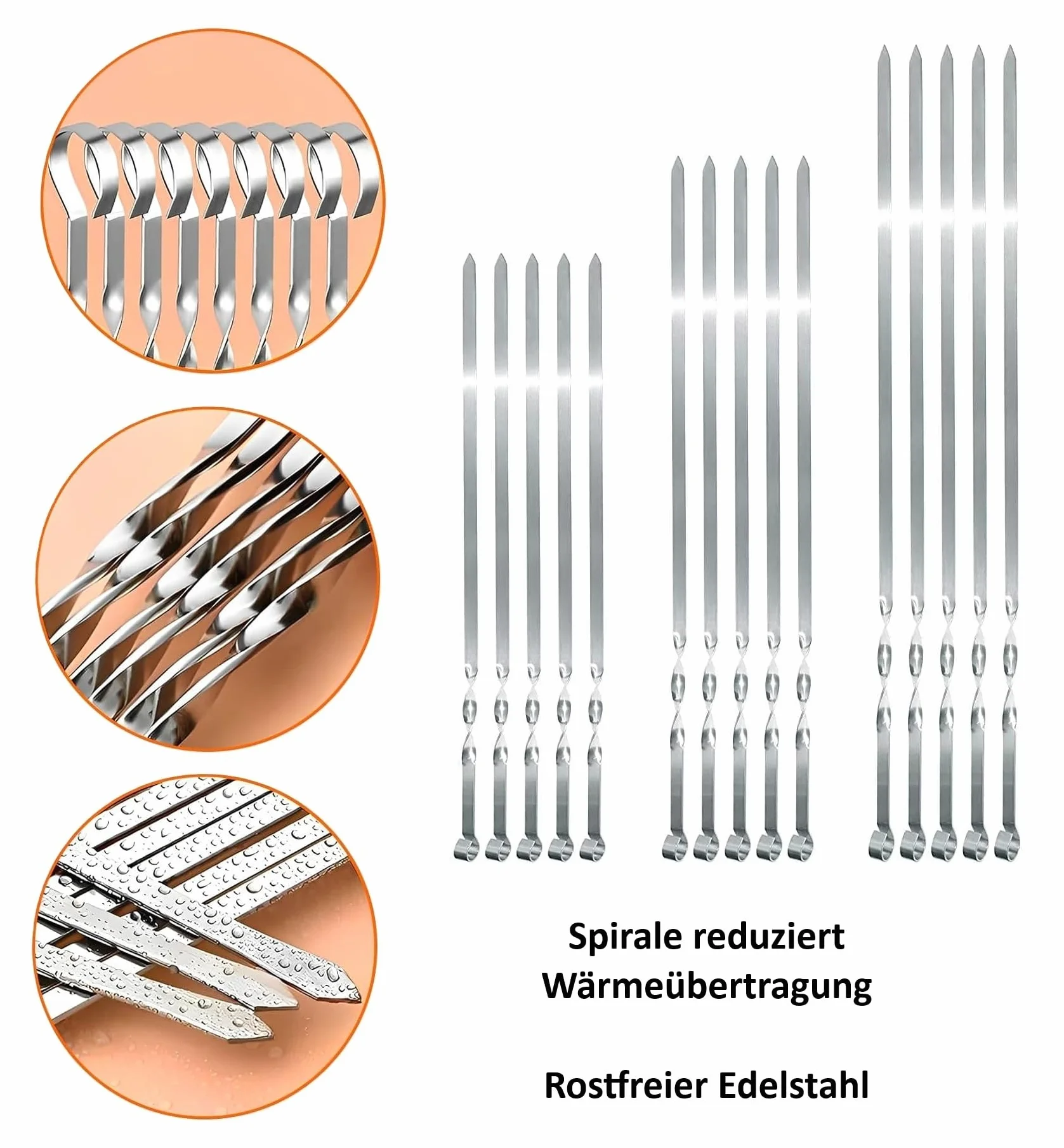 Spiedini per barbecue professionali in acciaio inossidabile, extra larghi: 1 cm e extra resistenti con spessore di 2 mm (20 pezzi, 60 cm) spiedini per carne, spiedini per shashlik, spiedini per mangal