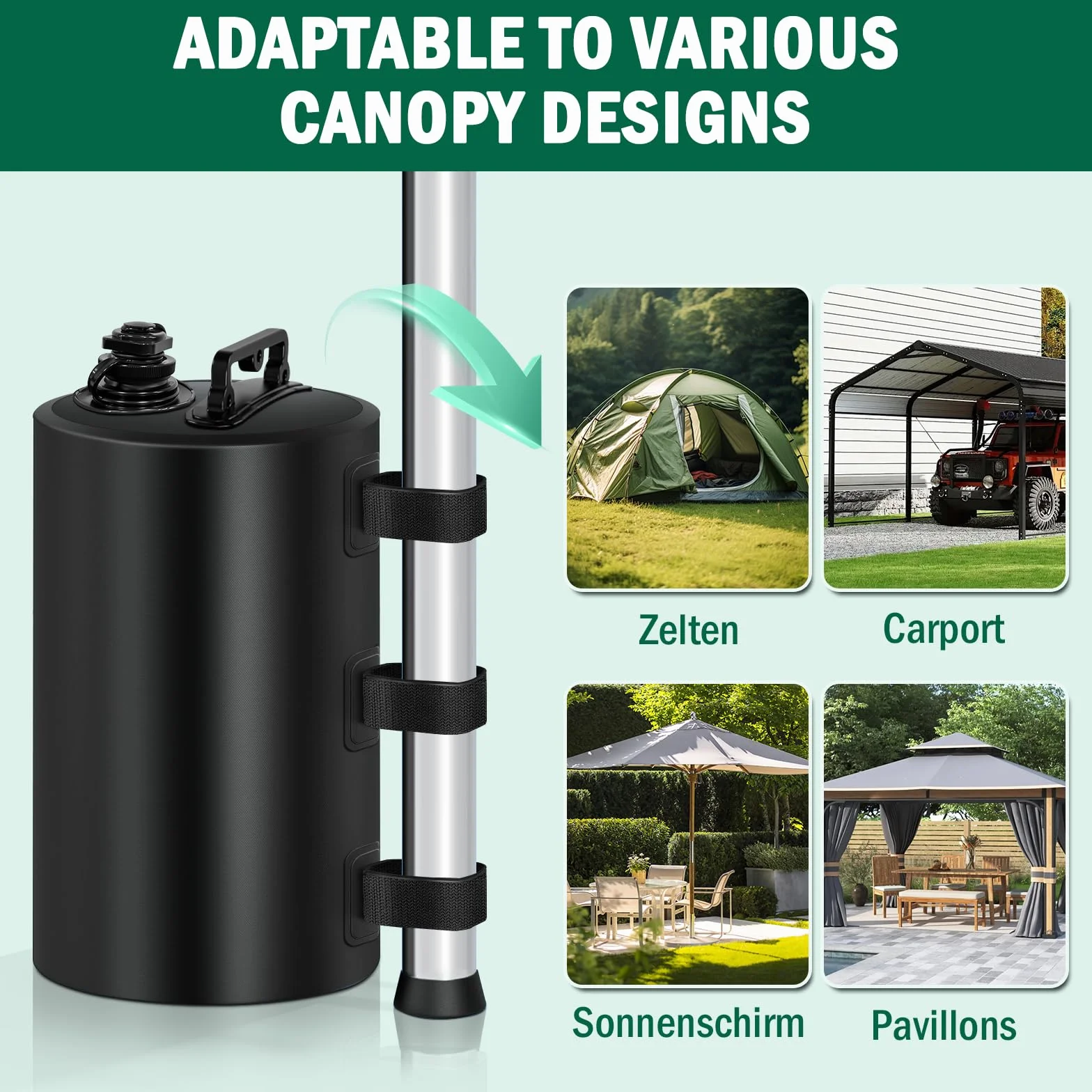 Zavorre ad acqua per gazebo, portatili, zavorre per gambe di gazebo, per Borsa per pesi, pesi delle gambe per tenda pop-up, gazebo, peso per ombrellone da giardino (nero)