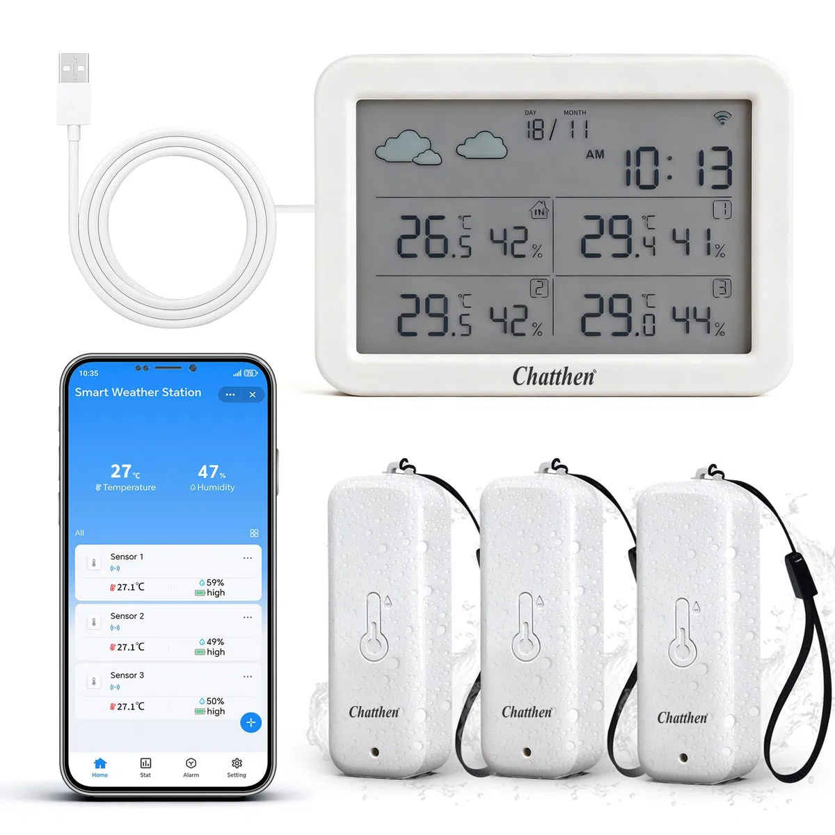 Stazione Meteo con Sensore Esterno, Stazione Meteo Wifi 1 Schermo e 3 Sensori Esterni, Termometro Ambiente Interno Esterno con Data e Previsione Meteo, Compatibile con Alexa