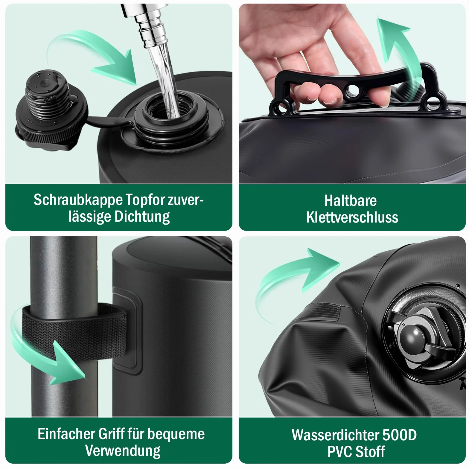 Zavorre ad acqua per gazebo, portatili, zavorre per gambe di gazebo, per Borsa per pesi, pesi delle gambe per tenda pop-up, gazebo, peso per ombrellone da giardino (nero)