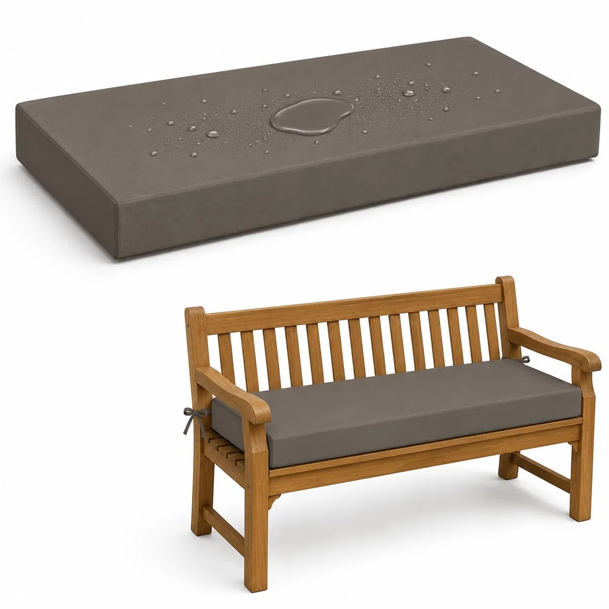 Cuscini Imbottiti per Panche da Esterno/Interno, Poliestere Idrorepellente con Schiuma 50D da 5 Cm, Fondo Antiscivolo, 2 Lacci, Fodera Rimovibile per Panca E Terrazza,Grigio,110x55x5cm