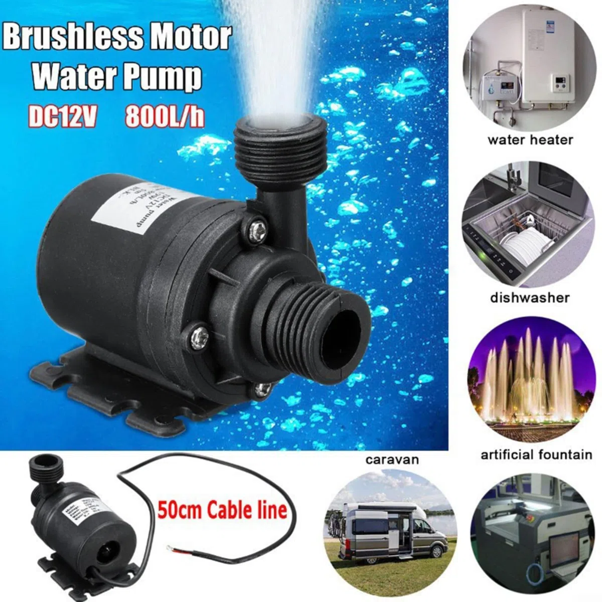 50W 800L/h Pannello Solare Pompa Acqua Set, Pompa Solare A Basso Rumore Cascata Fontana Pond Pump Kit Tool, Fai da Te Pompa Solare Stagno per Giardino, Bagno Uccelli, Acquario