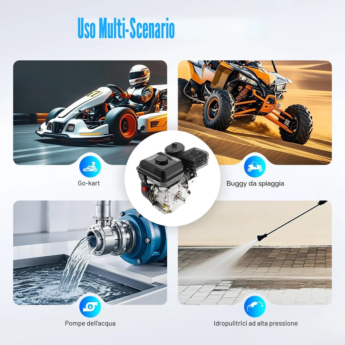 Motore a 4 tempi 7,5 CV Benzina, motore fisso, motore industriale, motore per kart, motore Go Kart, motore di ricambio, motore di trasmissione, motore per carichi pesanti, raffreddamento ad aria, per