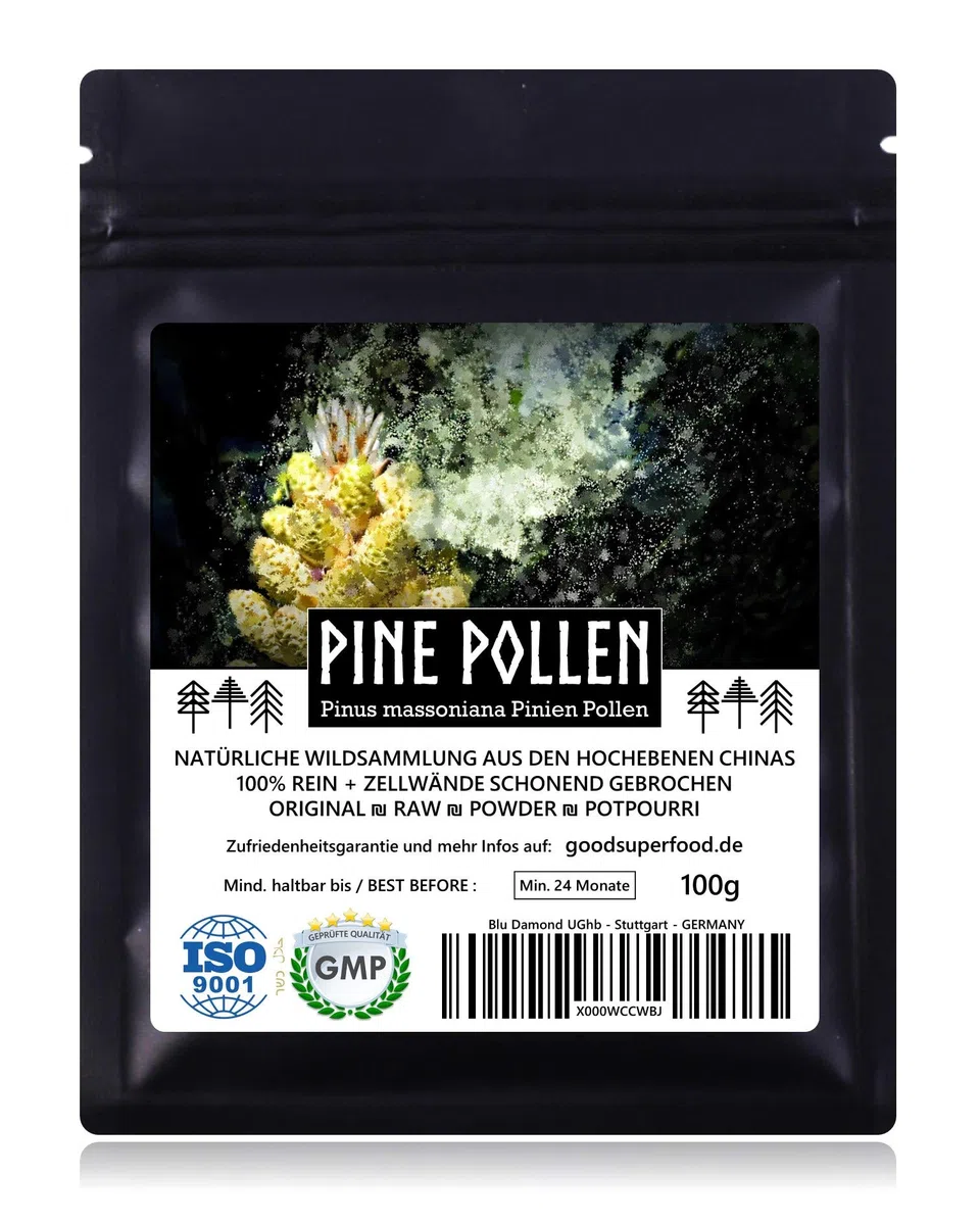 PINE POLLEN (Polline di pino) - Raccolta naturale selvaggia | Qualità superiore dal Originale | Certificata ISO-9001 | Crudo | 100g