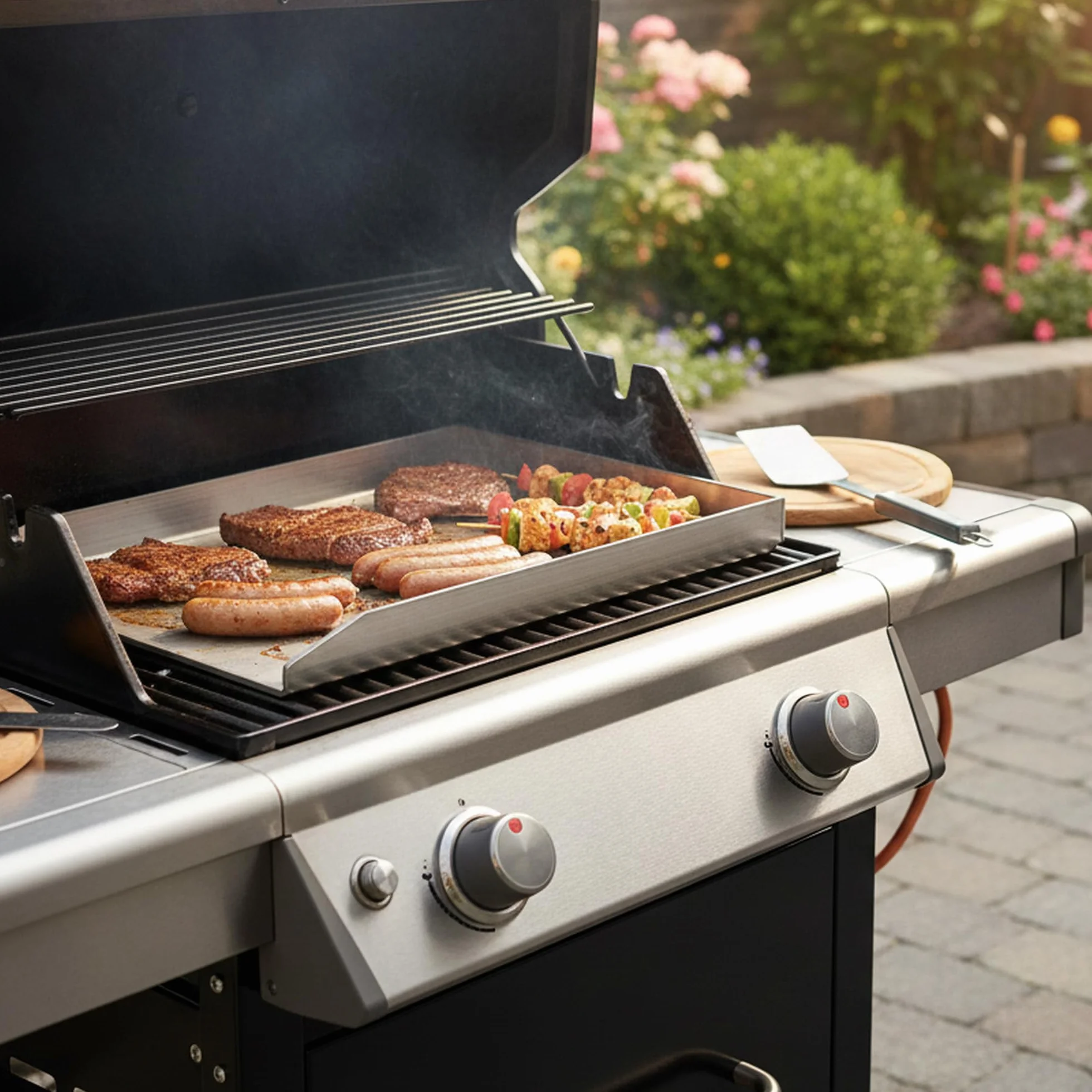 BBQ-Toro Piastra per grill in acciaio inox, Plancha, rettangolare, 26 x 44,5 cm, universale e massiccia, piastra di cottura per grill a carbone e a gas e altro ancora