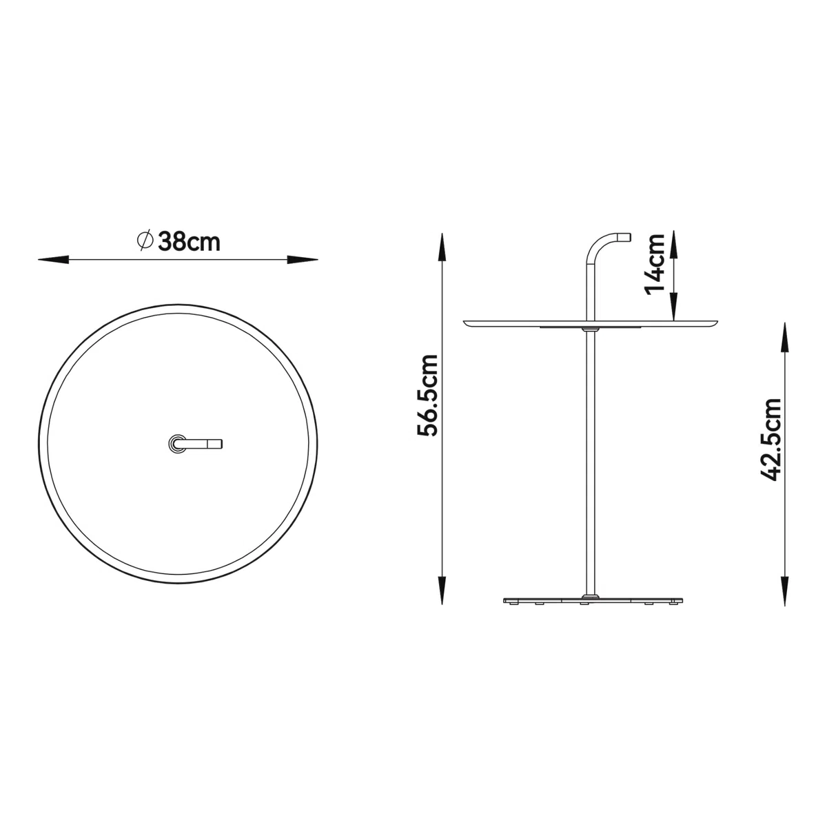 casa.pro Tavolino da Giardino con Manico Tavolo da Caffè con Piano Rotondo da Interno, Esterno per Balcone Terrazza Patio Salotto (AxØ) 57x38 cm in Acciaio - Colore Champagne