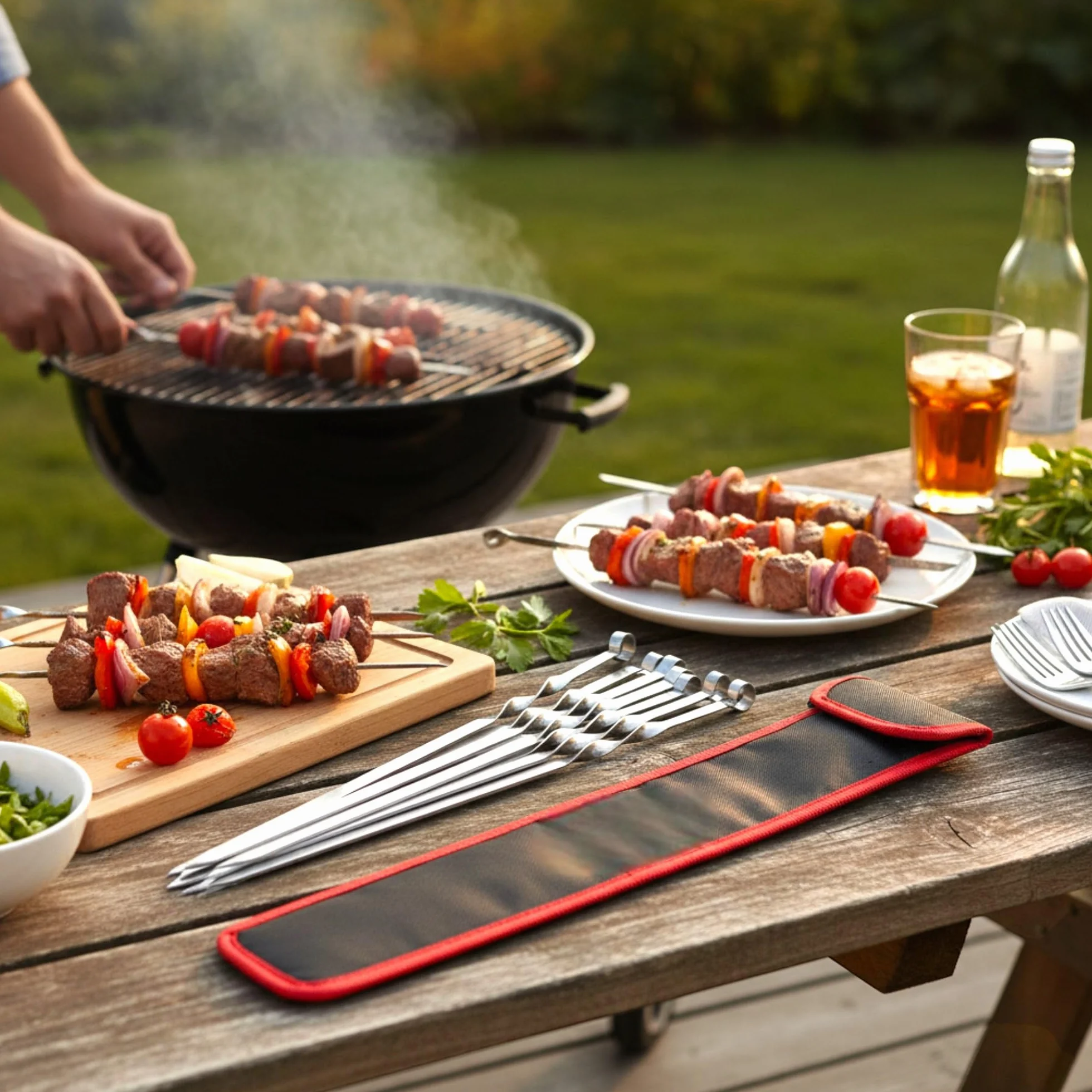 Spiedini per barbecue professionali in acciaio inossidabile, extra larghi: 1 cm e extra resistenti con spessore di 2 mm (20 pezzi, 60 cm) spiedini per carne, spiedini per shashlik, spiedini per mangal
