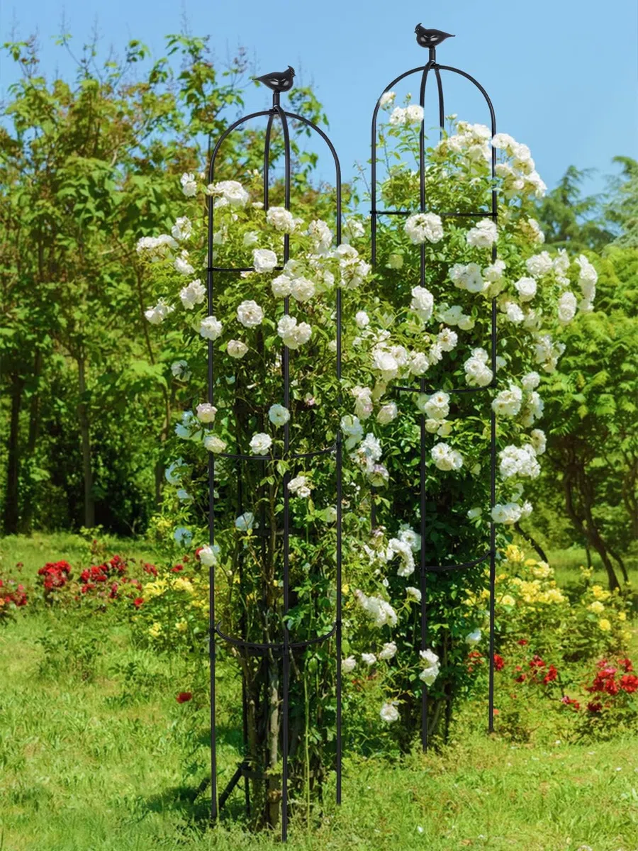 2 Pezzi Traliccio da Giardino per Piante Rampicanti, Kalolary 6 Piedi Torre Giardino Nera Obelisco Graticci Metallo Antiruggine Pianta Vaso Supporto Rampicante Interni Fiori All'aperto Verdura Frutta