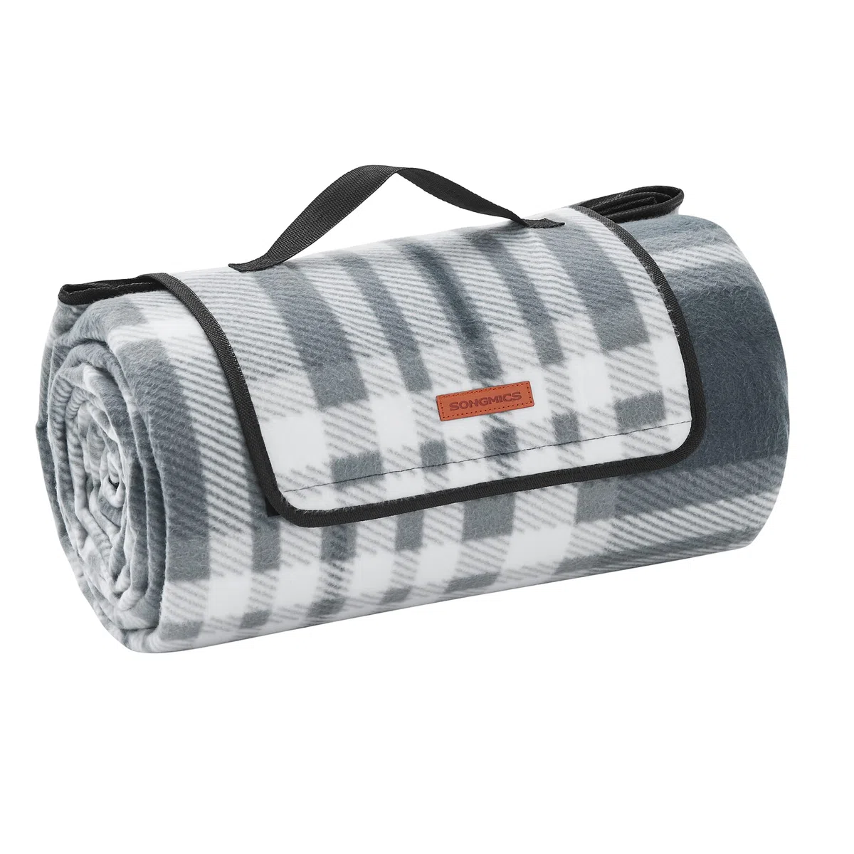 SONGMICS Coperta Picnic, 300 x 200 cm, Grande Telo da Campeggio, Parco, Giardino, Esterno, Spiaggia, Strato Impermeabile, Pieghevole, Grigio e Bianco GCM006G03
